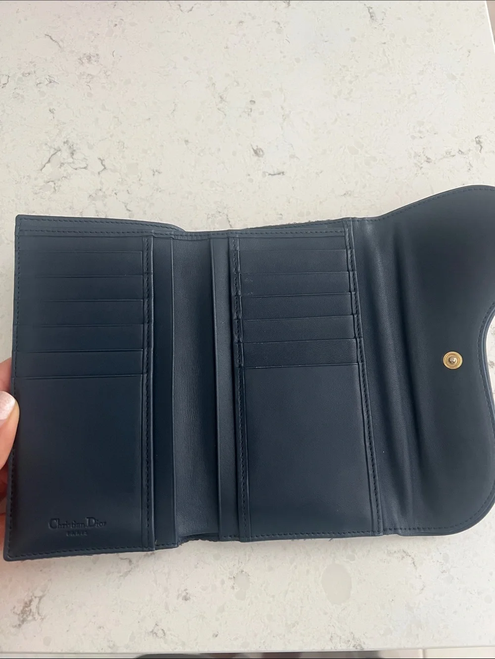 Dior Monogram Saddle Wallet in Navy with Gold 'D' Charm